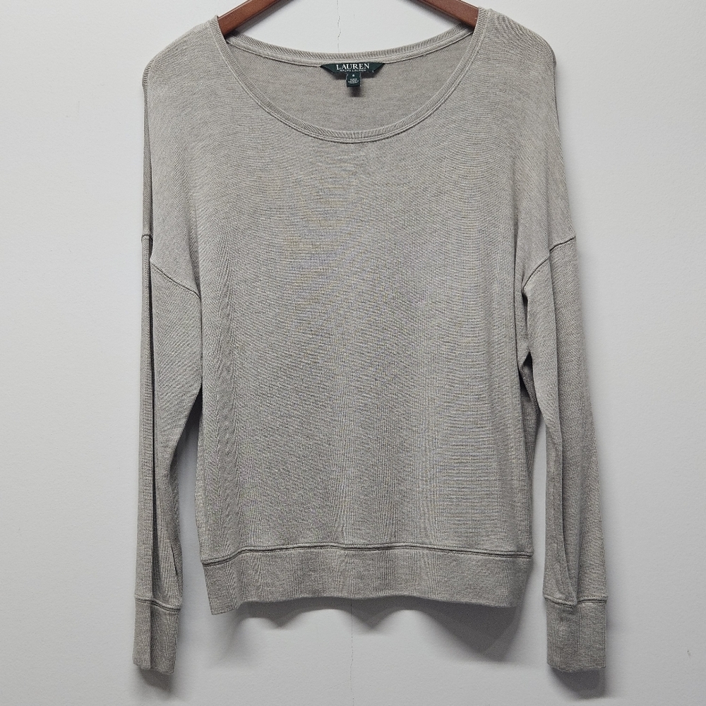 Lauren Ralph Lauren Knit Pullover Sweater Top Long Sleeve Scoop Neck Size S Boxy